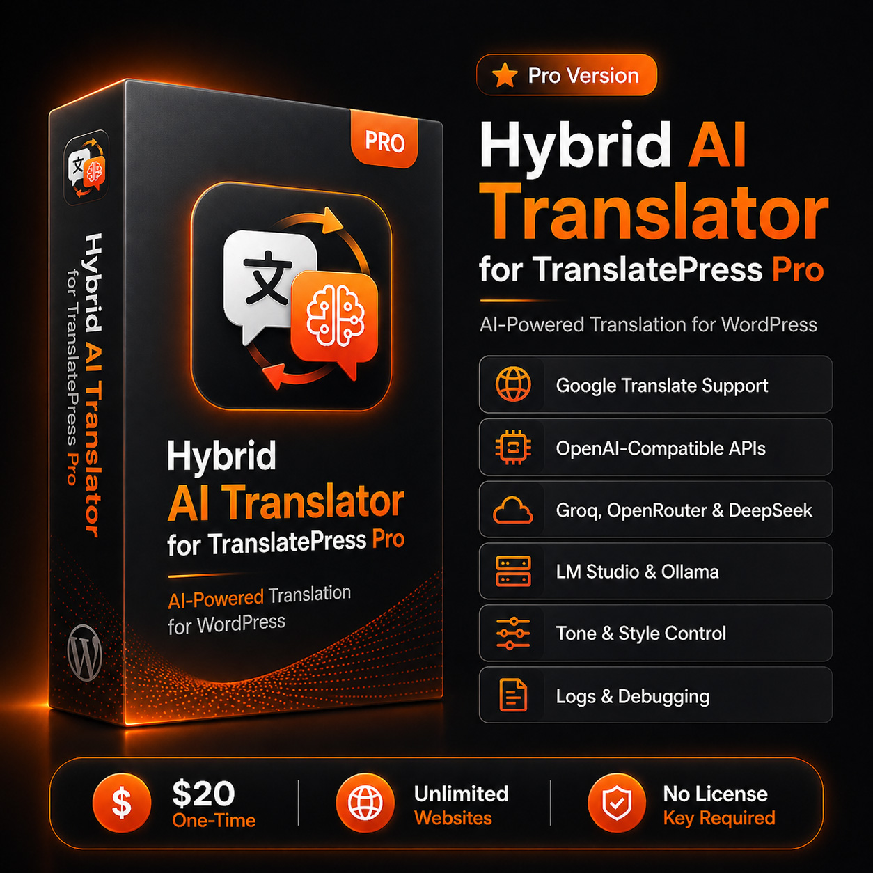 Hybrid AI Translator for TranslatePress Pro - Feature List and Pricing for WordPress AI Translation