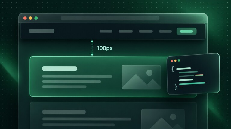 Browser interface showing a 100 pixel anchor-link offset below a fixed header
